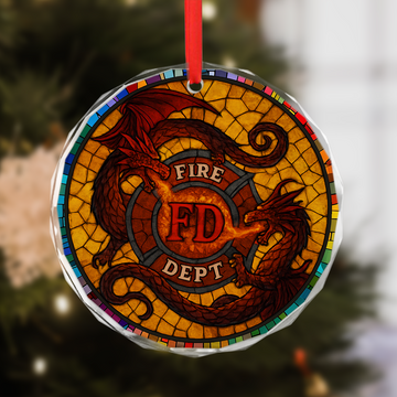 Fire Department Dragon Ornament - FD Maltese Cross Crystal Glass