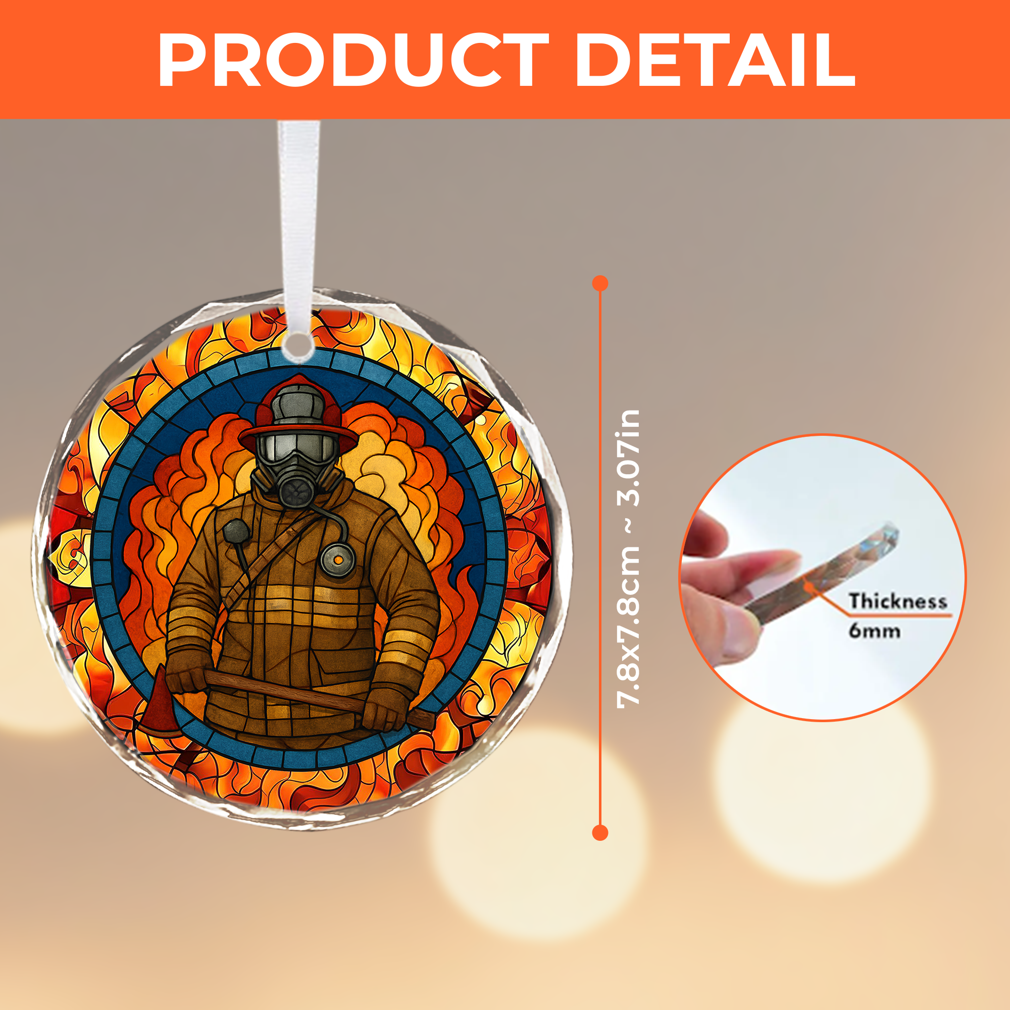 Firefighter Through the Flames Ornament - Crystal Glass Stained Glass Decor