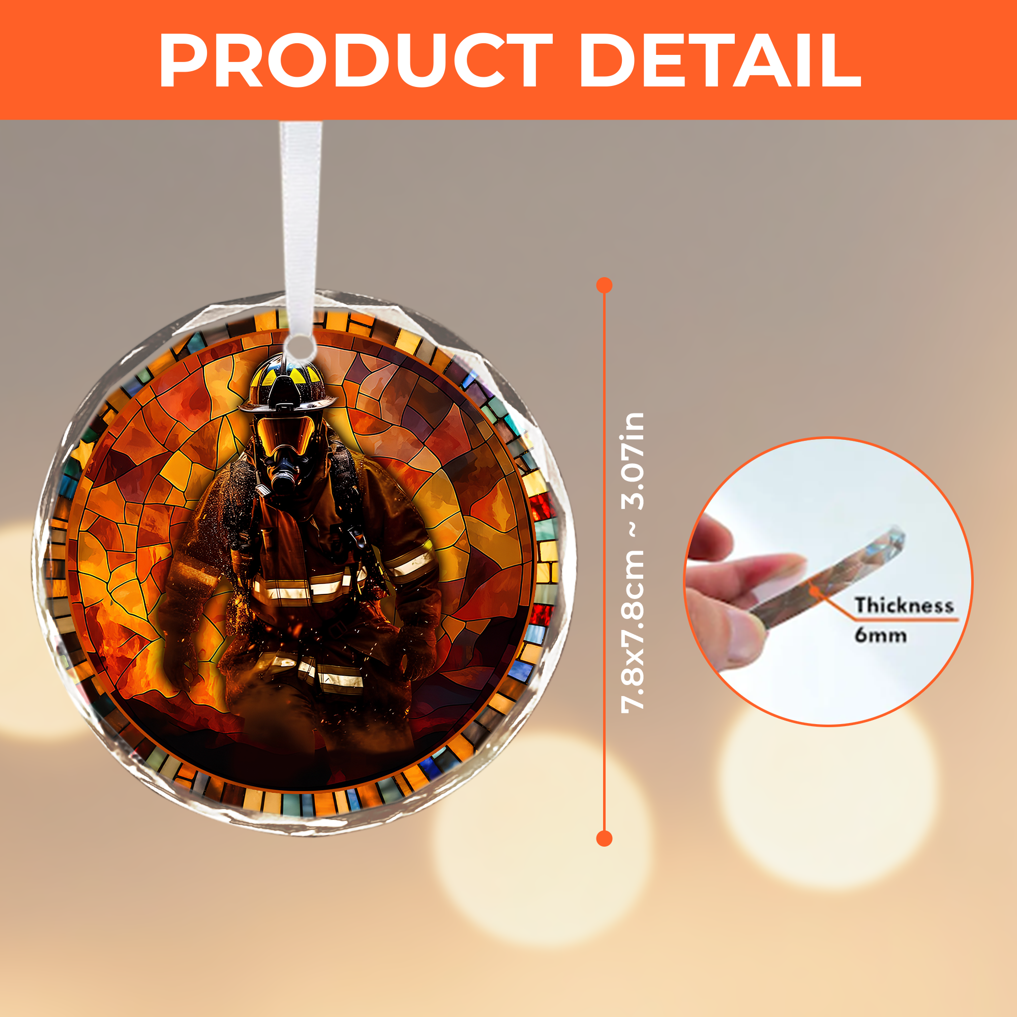 Firefighter Hero Ornament - In Action Stained Glass Crystal Glass Christmas