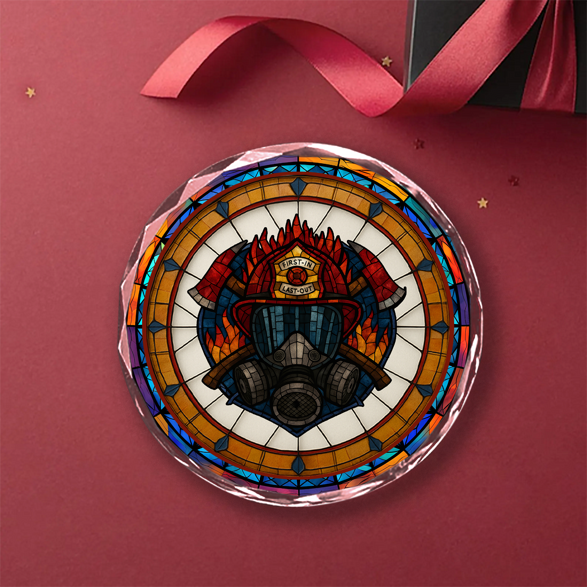 Ornement « Pompier, premier arrivé, dernier parti » - Prisme en verre cristal