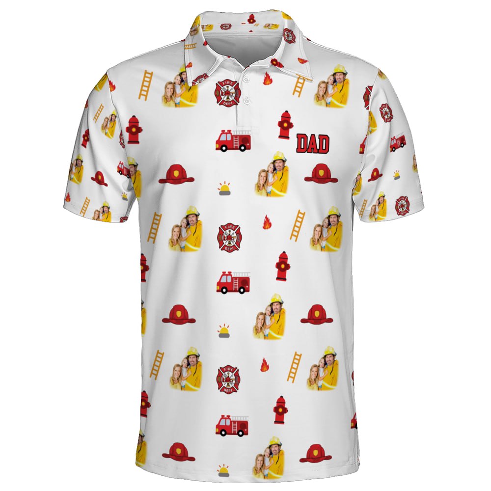 Custom Firefighter Dad Polo Shirt With Photo – Personalized Firefighter Family Gift For Dad