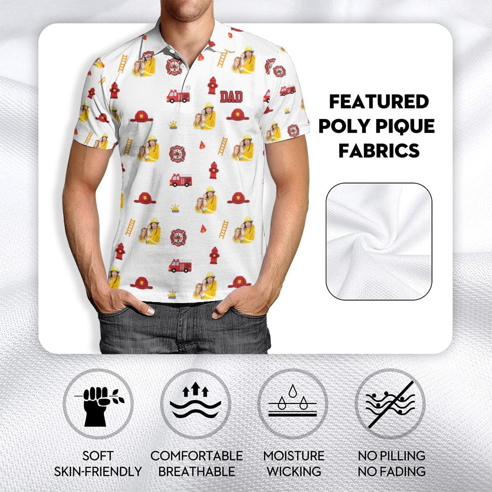Custom Firefighter Dad Polo Shirt With Photo – Personalized Firefighter Family Gift For Dad