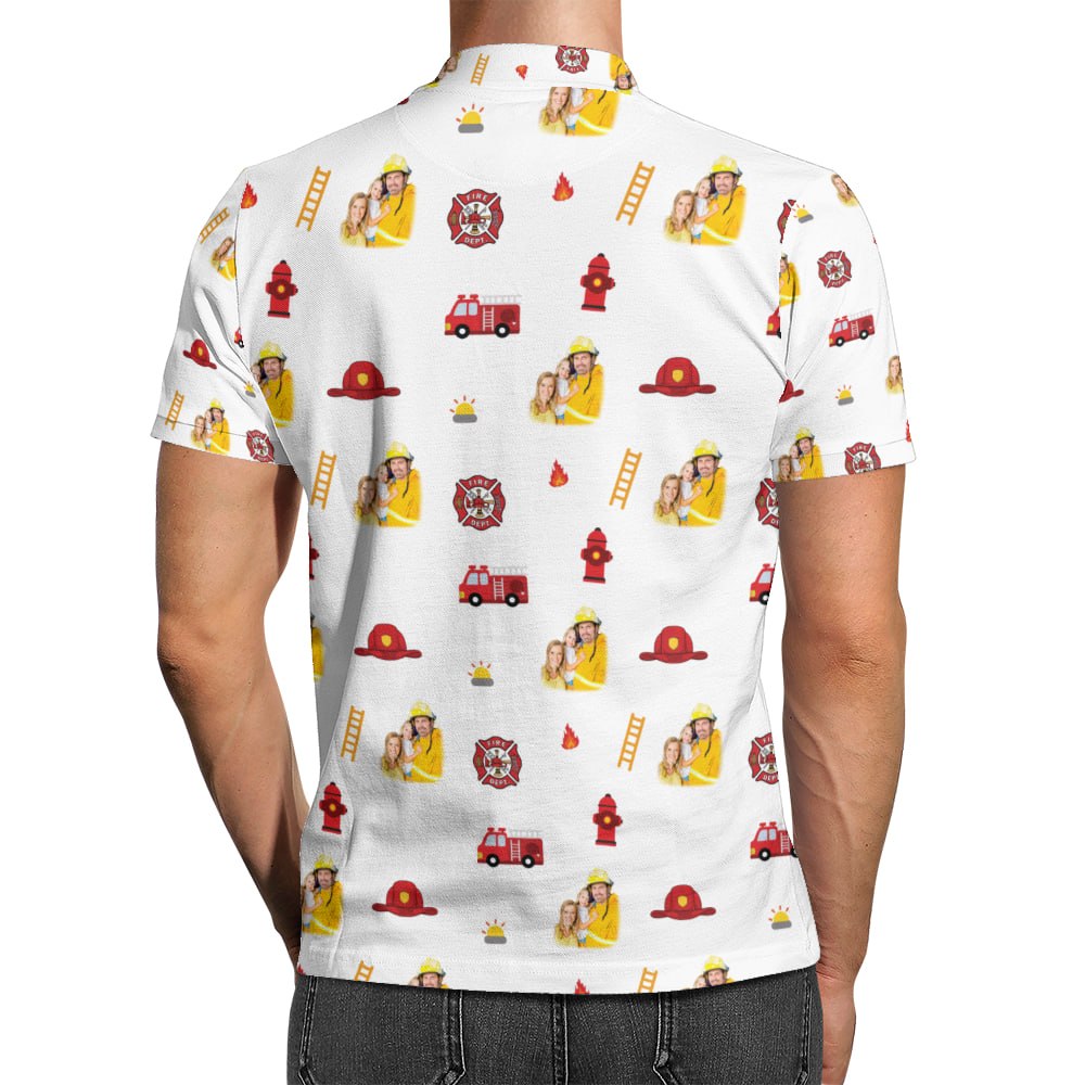 Custom Firefighter Dad Polo Shirt With Photo – Personalized Firefighter Family Gift For Dad