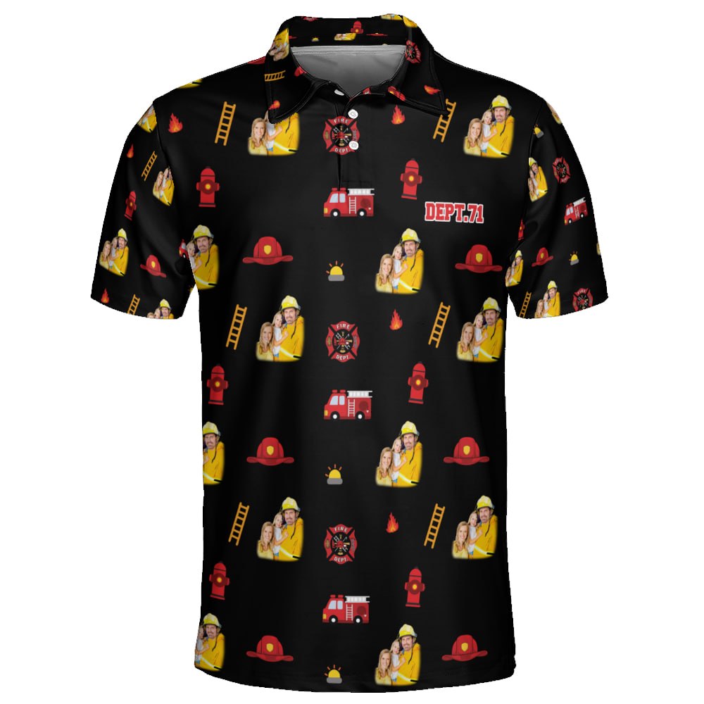 Personalized Firefighter Dad Polo Shirt With Photo & Department Number – Custom Firefighter Gift For Dad