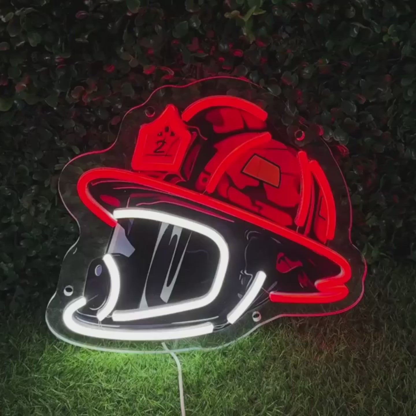 Fire Helmet LED Neon Sign - USB Powered Dimmable Wall Art