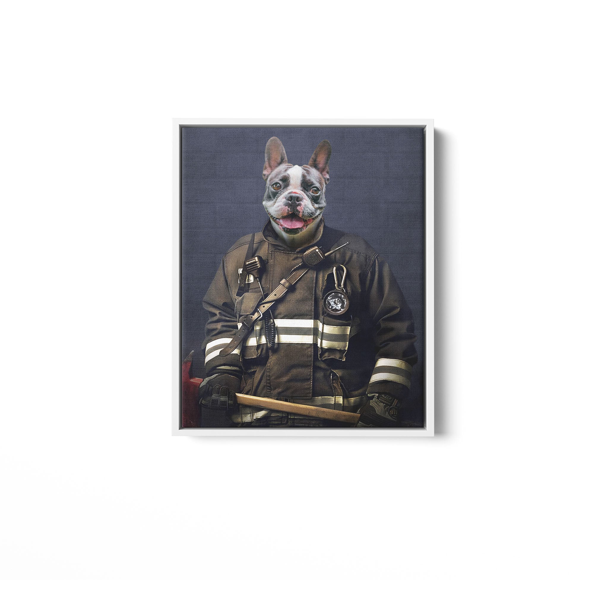 Custom Pet Photo Firefighter Portrait Matte Canvas- Studio Style