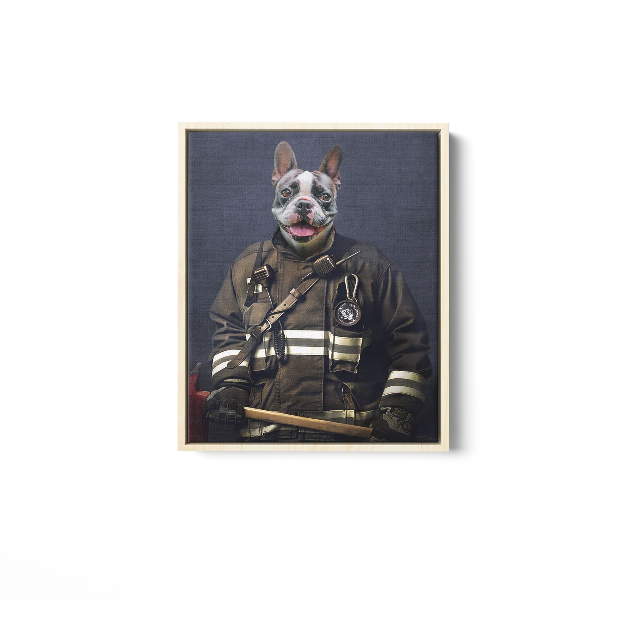 Custom Pet Photo Firefighter Portrait Matte Canvas- Studio Style